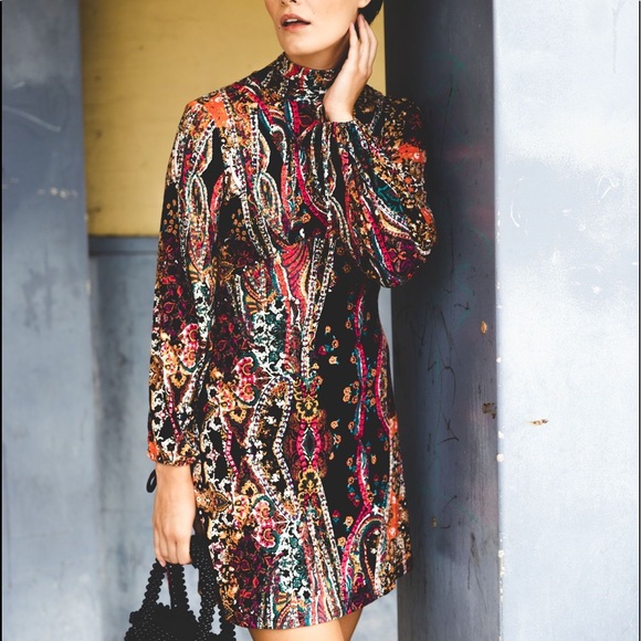 Free People NWT Mock Neck Paisley Mini Dress, Med - Picture 10 of 12